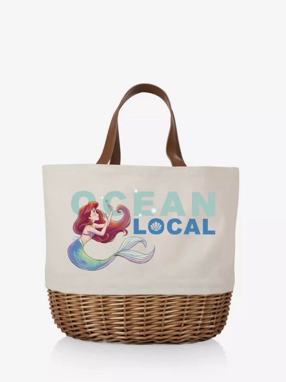 Disney Canvas Little Mermaid 'Ocean Local' Tote Bag Woven Base picnic basket